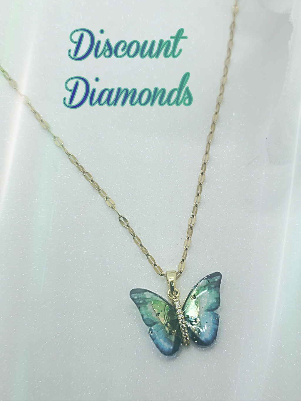 18k Gold Plated Titanium Blue & Green Butterfly Choker Pendant Necklace